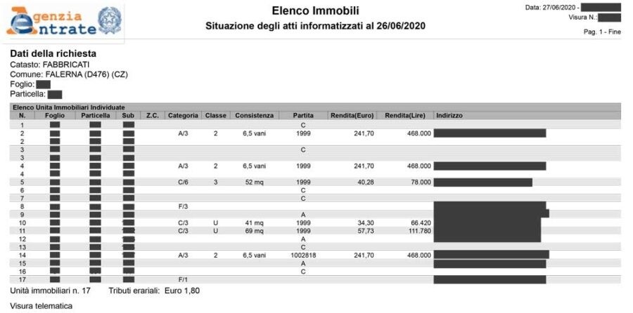 Documento di esempio Elenco Immobili