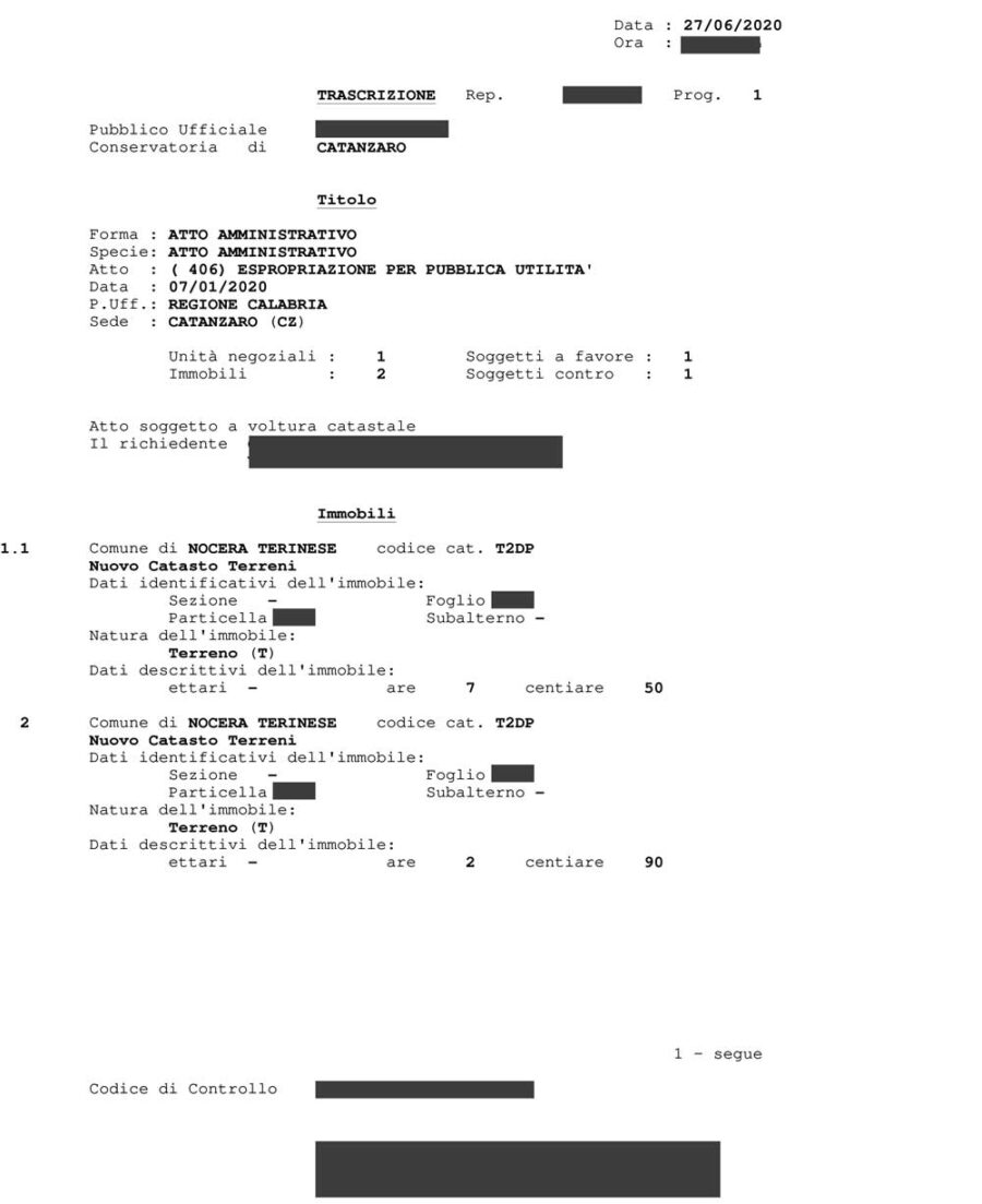 Documento di esempio Trascrizione Atti Immobiliari