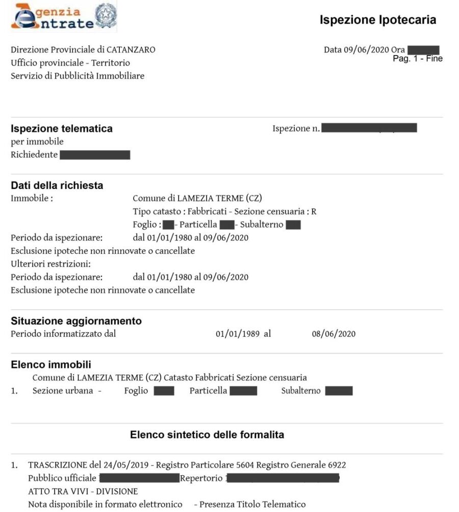 Documento di esempio Visura Ipoteche e Compravendita